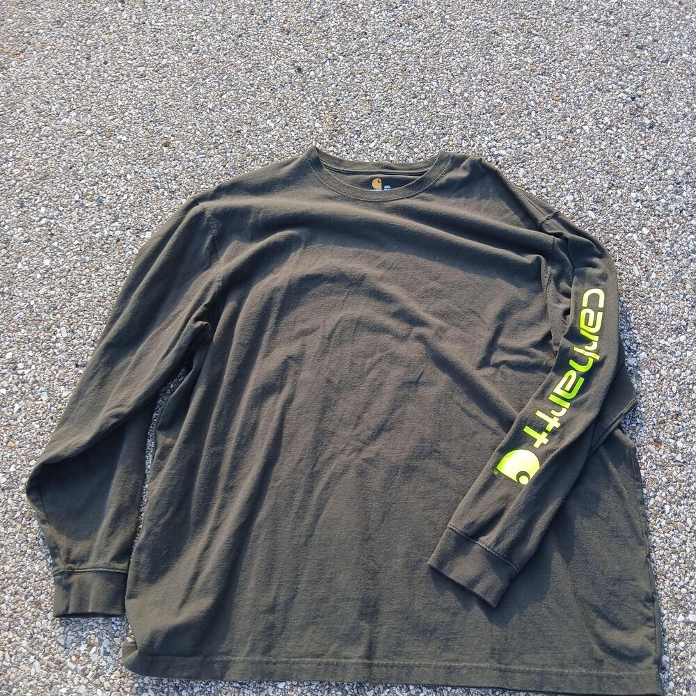 Carhartt Shirt Mens 2XL Green Long Sleeve Original Fit Logo Sleeve Tee Workwear